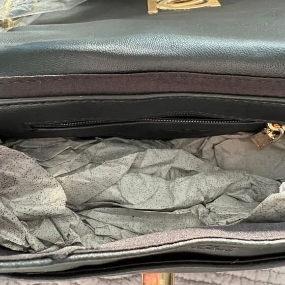 Bebe Liv Logo Monogram Crossbody Black Light Pink Gold Chain NWT - Picture 7 of 10